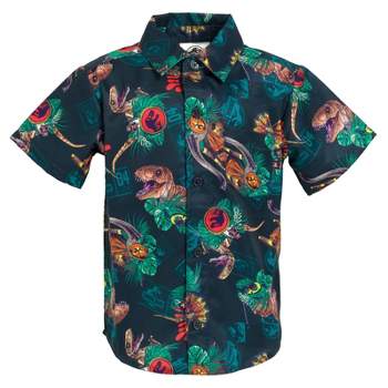 Jurassic World Jurassic Park T-Rex Hawaiian Button Down Dress Shirt Toddler to Adult