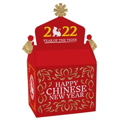 Big Dot of Happiness Chinese New Year - Treat Box Party Favors - 2022 Year of the Tiger Party Goodie Gable Box - Set of 12