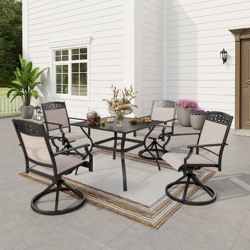5pc Outdoor Dining Set With Swivel, Sling Back Patio Chairs And Table