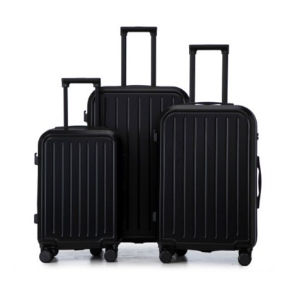 Syemin Luggage 3 pcs in ABS Spinner Wheel Luggage Set Carry on Suitcase with Cup Holder Phone Holder for Travel, Black, 19.3"*11.4"*29.5"