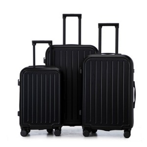 Syemin Luggage 3 pcs in ABS Spinner Wheel Luggage Set Carry on Suitcase with Cup Holder Phone Holder for Travel, Black, 19.3"*11.4"*29.5" - 1 of 4