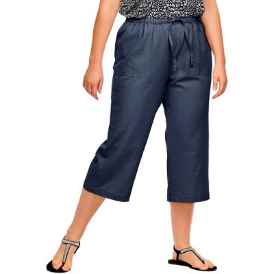 Ellos Women's Plus Size Stretch Cargo Capris Front and Side Pockets Casual  Cropped Pants - 30, Navy Blue 