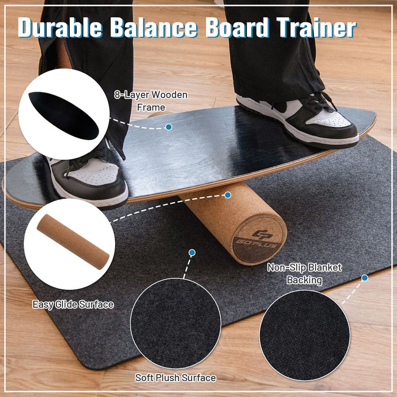 Costway Wooden Balance Board Trainer Wobble Roller for Exercise Sports Training Equipment, 5 of 11