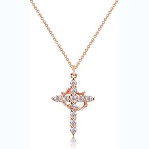 14K Gold Plated Crown Cross Pendant Necklace Non Tarnish Religious Gift A Crown Cross, Rose Gold - 1 of 4