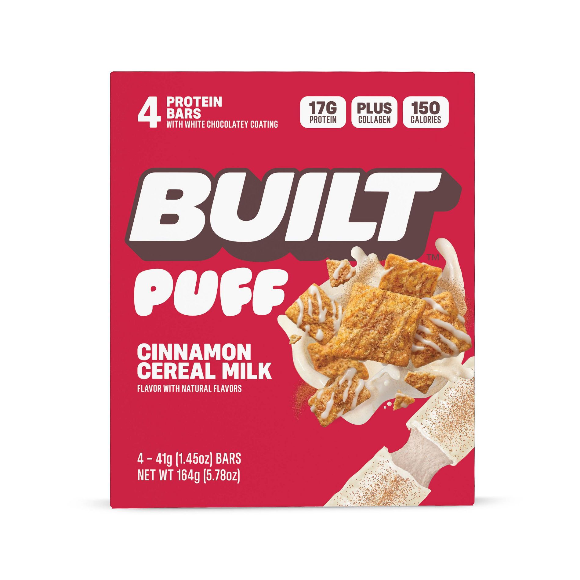 Built Bar Cinnamon Cereal Puff Protein Bars - 17g protein - 5.78oz/4ct