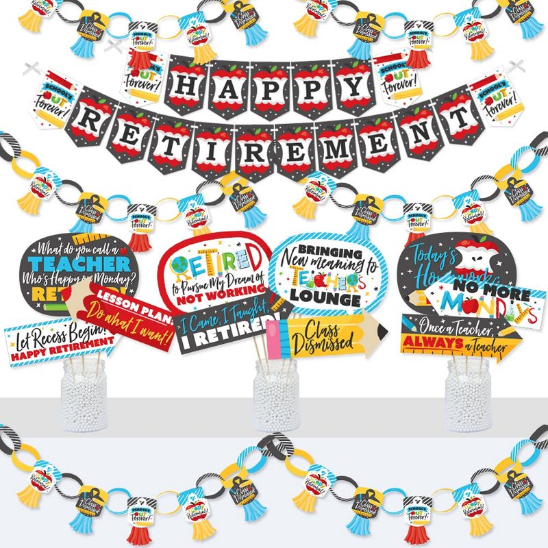 Big Dot of Happiness Teacher Retirement - Banner and Photo Booth Decorations - Happy Retirement Party Supplies Kit - Doterrific Bundle, 1 of 8