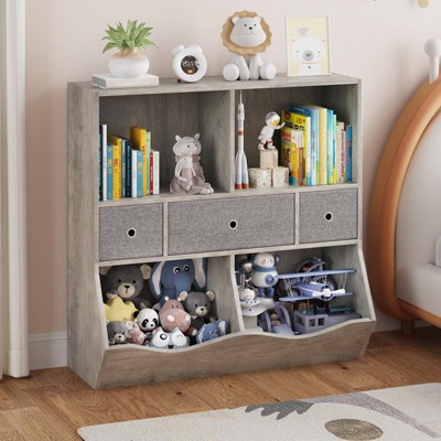 Kids Bookshelf and Bookcase for Toy Storage, Multi Shelf with Cubby Organizer Cabinet and Drawers for Boys Girls, for Children's Room, School