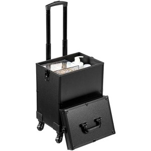 VEVOR 5 in 1 Professional Makeup Train Case Aluminum Cosmetic Case, Rolling Makeup Case Extra Large Trolley Makeup Travel Organizer, Black - 1 of 4