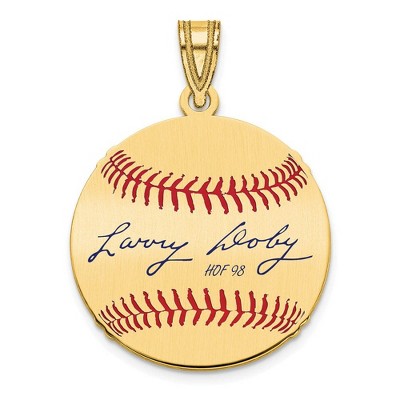 Black Bow Jewelry 14K Gold Plated Larry Doby Signature SM Enamel Baseball Pendant