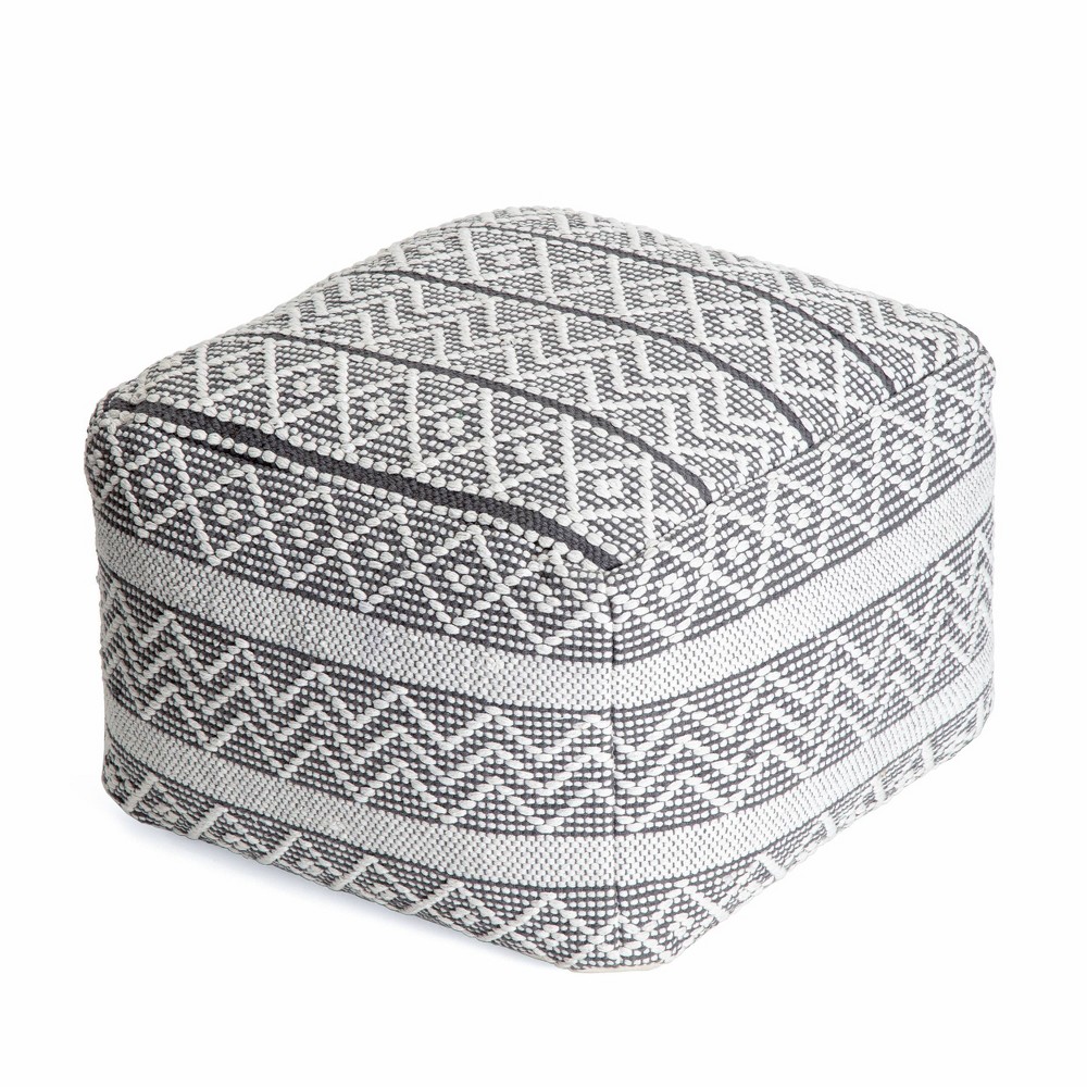 Chouteau Pouf  - Anji Mountain Versatile. Comfortable. Functional. Poufs transform a nice room into something better by providing a pop of style and sprinkle of texture. Whether being used in a seating configuration or just serving as a comfortable ottoman to kick your feet up on, these poufs make your home better. In addition to the handmade high quality, these pieces are filled in the U.S.A with premium, expanded polypropylene beads. This fill provides tremendous durability in keeping the item shape while delivering a consistent soft yet firm every time. Color: Gray/Ivory. Pattern: Abstract.