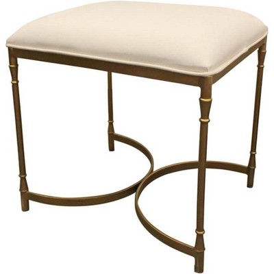 Moti Honeyville Stool with Ivory Fabric Cushion Top and Antique Brass Base