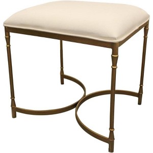 Moti Honeyville Stool with Ivory Fabric Cushion Top and Antique Brass Base - 1 of 4