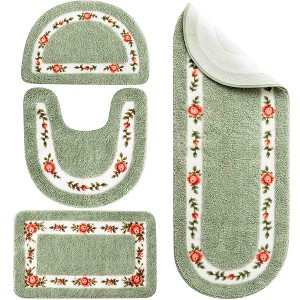 BAGOKIE 4 Piece Floral Bathroom Rug Set - 1 of 4