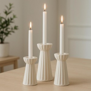 MOEPISY Set of 3 Ceramic Taper Candle Holder Cream White Candlestick Holder - 1 of 4