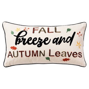 14"x26" Oversize 'Fall Breeze and Autumn Leaves' Lumbar Throw Pillow Cover - Rizzy Home: Crafted Boho Style, Embroidered - 1 of 4