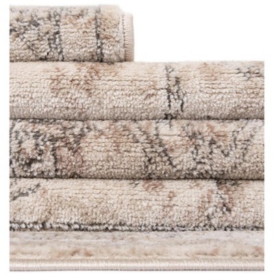 Ivory and Gray Geometric Synthetic 5'3" x 8' Area Rug