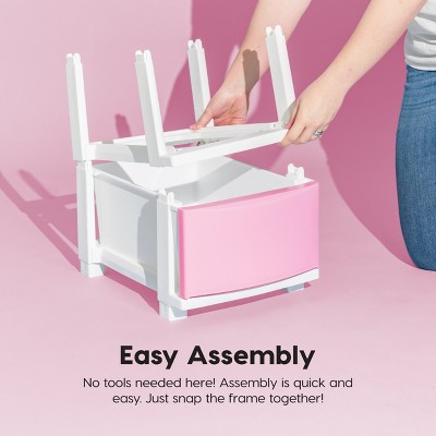 Slim White and Pink Plastic 4-Drawer Storage Cart