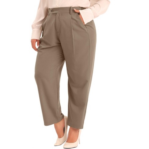 Agnes Orinda Women's Plus Size Elastic Waisted Business Work Long Straight  With Pocket Suit Pants Brown 4x : Target