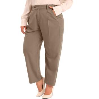 Agnes Orinda Women's Plus Size Elastic Waisted Business Work Long Straight with Pocket Suit Pants