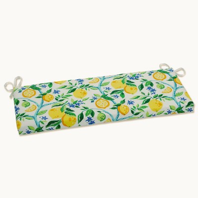 45" x 18" Outdoor/Indoor Bench Cushion Lemon Tree Yellow - Pillow Perfect: Weather-Resistant with Ties