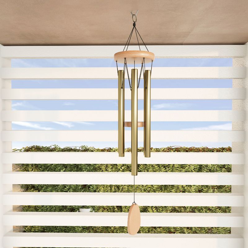 Nature Spring 28" Metal and Wood Wind Chimes with Soothing Tone For Garden, Patio, or Home - Gold, 5 of 7