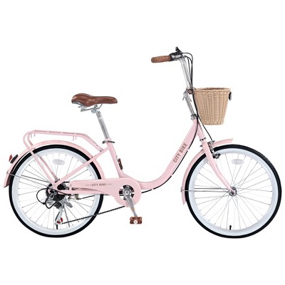 YONWAY 22 Inch Cruiser Bike, 7 Speeds Steel Frame City Bicycle With Front Basket, Front Caliper Brake And Adjustable Seat For Kid And Adult