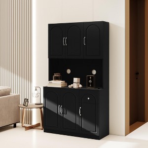 KWPZQEB Pantry Storage Cabinet with Microwave Oven Countertop, 71" Barn Doors Buffet Cabinet with Drawer, Coffee Bar Station Wood for Dining Room - 1 of 4