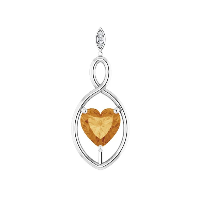Pompeii3 9mm Citrine Women's Heart Pendant in 14k Gold Necklace 6mm Tall, 1 of 5