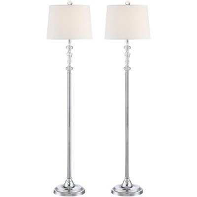 360 Lighting Floor Lamps 61" Tall Set of 2 Polished Steel Crystal Glass White Fabric Drum Shade for Living Room Reading Bedroom