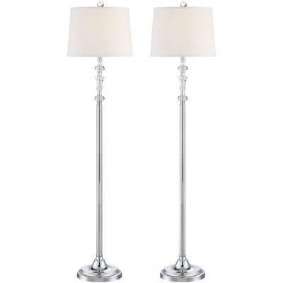 360 Lighting Modern Floor Lamps Set of 2 Polished Steel Crystal Glass White Fabric Drum Shade for Living Room Reading Bedroom