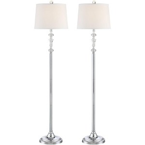 360 Lighting Montrose Modern Floor Lamps 61" Tall Set of 2 Polished Steel Crystal Glass White Fabric Drum Shade for Living Room Bedroom Office House - 1 of 4