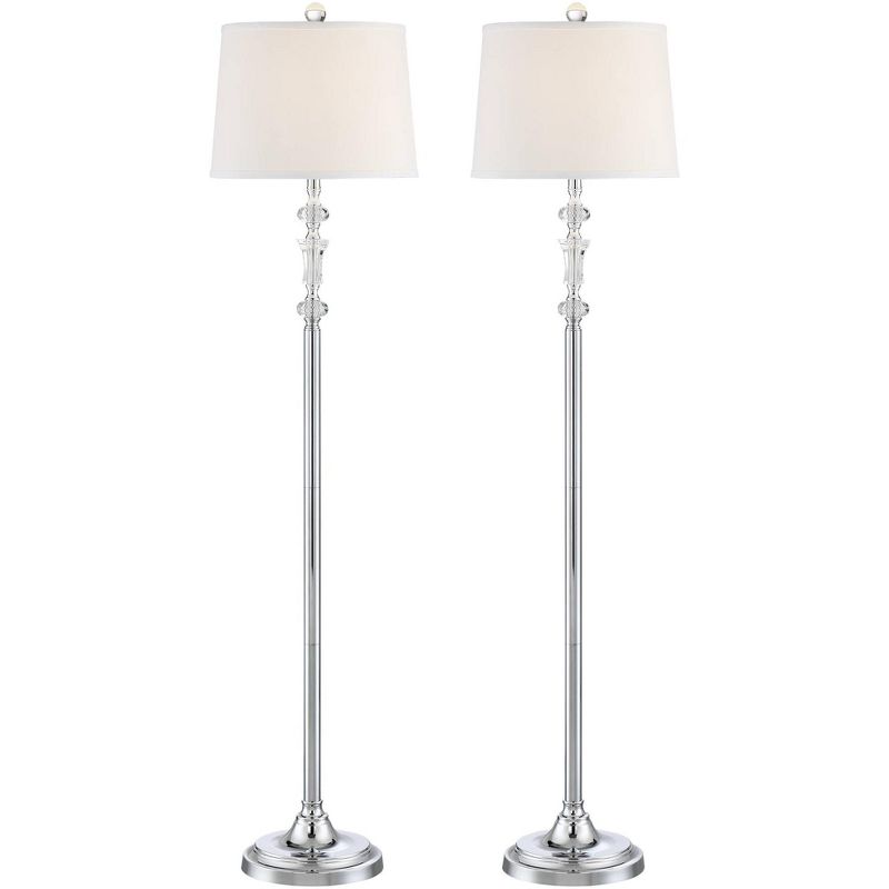 360 Lighting Montrose Modern Floor Lamps 61" Tall Set of 2 Polished Steel Crystal Glass White Fabric Drum Shade for Living Room Bedroom Office House, 1 of 8