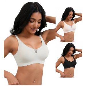 INSPIRE CHIC 3 Pcs Women's Mesh Wirefree Adjustable Straps Padded Comfortable Push Up Bras - 1 of 4