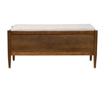 Mid-Century Walnut Storage Bench with Upholstered Cushion