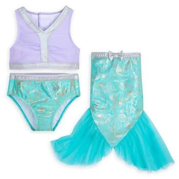 Girls' Adaptive The Little Mermaid Ariel 3pc Swim Set - Teal Blue/Purple - Disney Store