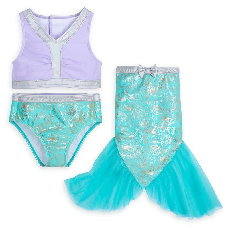 Girls' Adaptive The Little Mermaid Ariel 3pc Swim Set - Teal Blue/Purple - Disney Store, 1 of 12