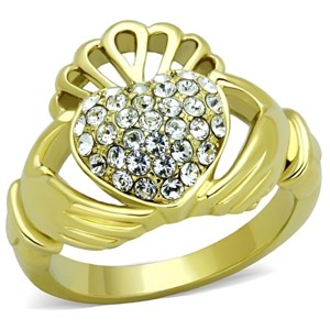 Slickblue IP Gold Stainless Steel Ring with Clear Crystal, Heart Design, Women’s Engagement Ring, Size 5-10 - 1 of 4