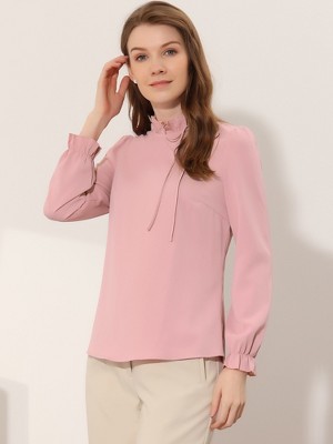 Allegra K Women's Ruffle Tie Neck Blouse - Elegant Long Sleeve Work Top