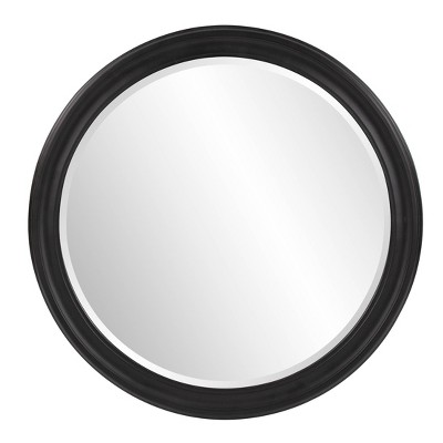 Howard Elliott 36" George Round Matte Black Wood Framed Beveled Mirror