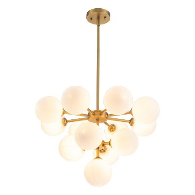 C Cattleya 13-Light Brushed Gold Chandelier with Opal Glass Shade (Bulb Included)