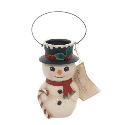 Christmas 5.25" Snowman Bucket Head Carrot Nose Candy Cane  -  Decorative Figurines