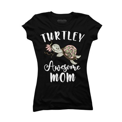Junior's Design By Humans Turtley Awesome Mom Turtle with Flower By animalshop T-Shirt