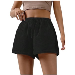 Women's Comfy Elastic Waist Drawstring Shorts Casual Summer Shorts with Pockets - 1 of 4