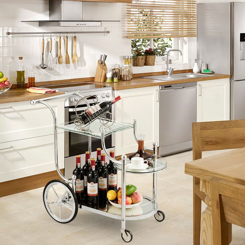 Costway Kitchen Cart  Tea Cart Glass Shelves & Metal Frame with Wheels, 5 of 11