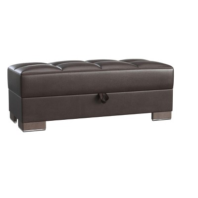 HomeRoots 52" Brown Faux Leather Tufted Storage Ottoman