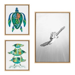 Kate & Laurel All Things Decor (Set of 3) Sylvie Sea Turtle Family and MCM Sea Turtle Framed Canvas Wall Art Set by Various Artists - 1 of 4