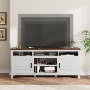70.9" Farmhouse TV Stand for 80" TVs, Entertainment Center with Adjustable Shelves & Cabinet Doors for Living Room - 1 of 4