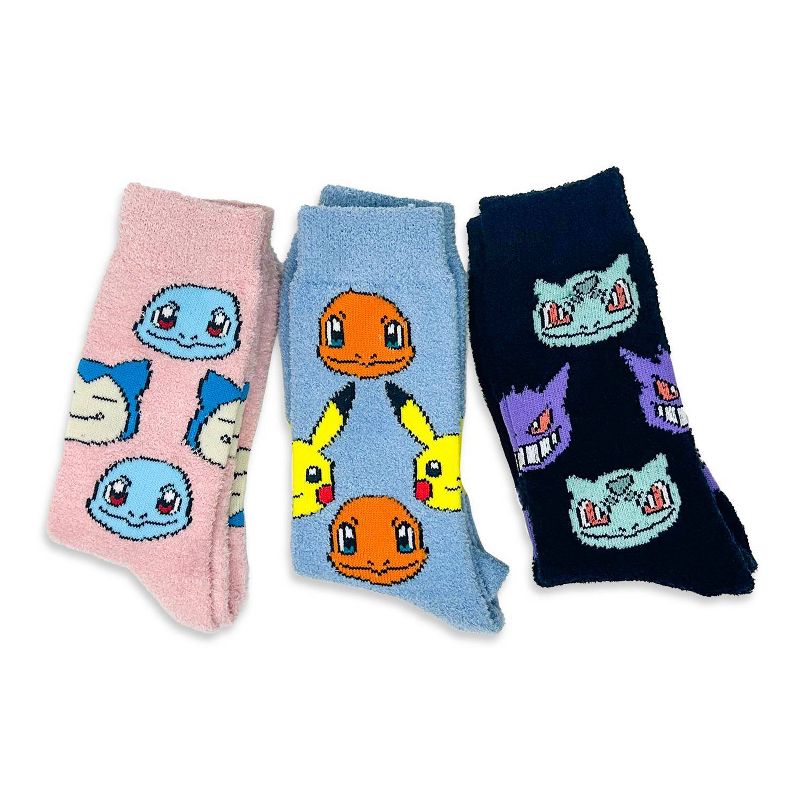 Pokemon 3pk Micro Popo Fuzzy Crew Socks, 1 of 8
