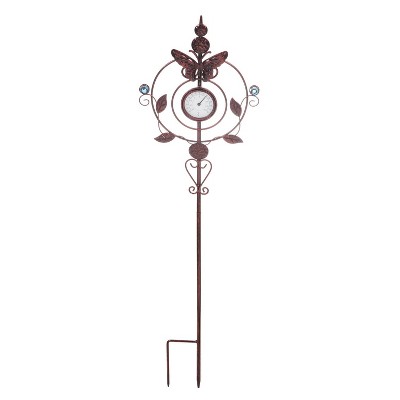Evergreen Flag Beautiful Butterfly Thermometer Garden Stake - 9 x 32 x 1 Inches Homegoods and Decorations for Every Space