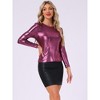 Allegra K Women's Long Sleeve Puff Sleeve Party Glitter Shiny Metallic Tops - 2 of 4